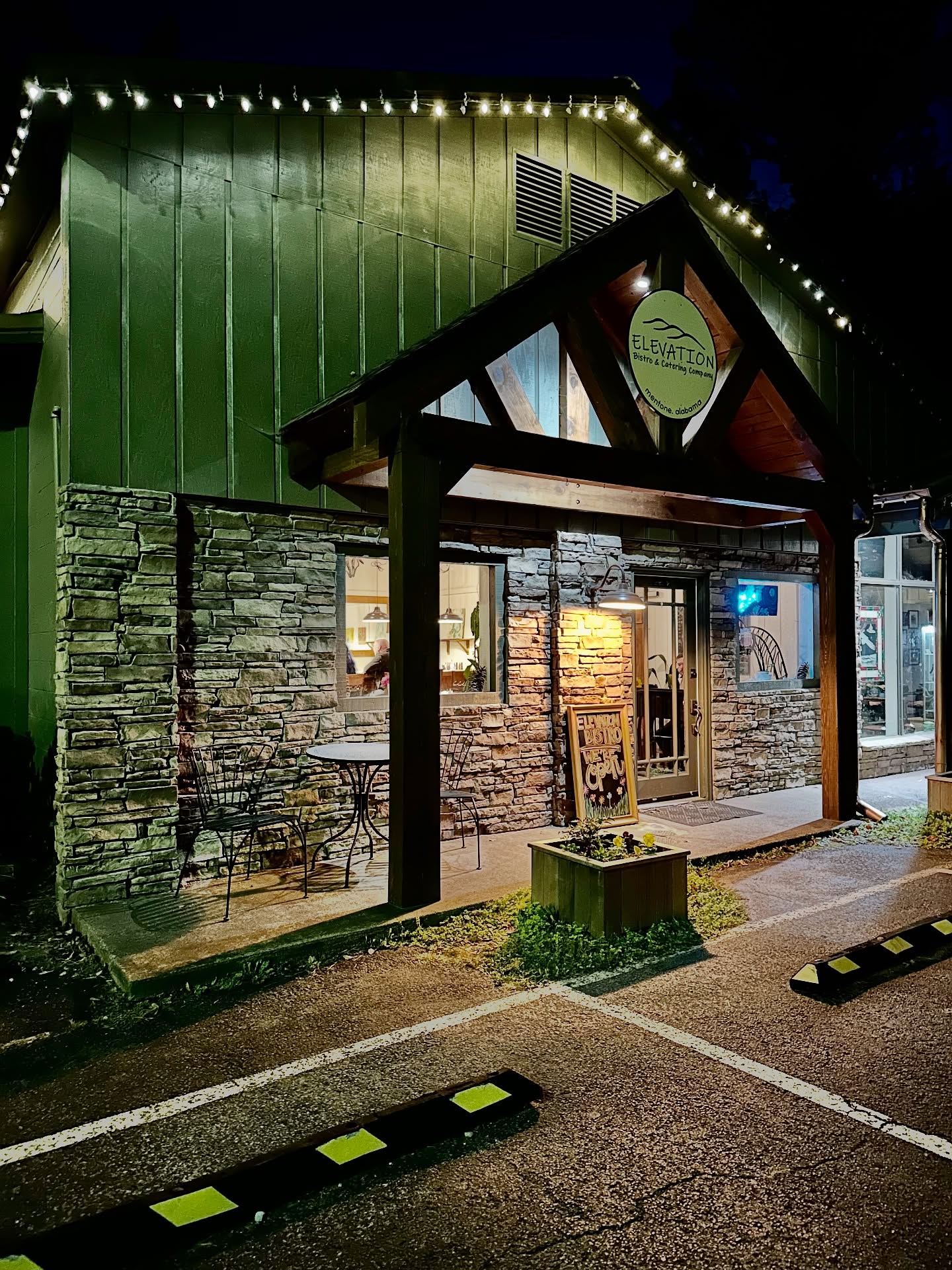 Elevation Bistro exterior at night